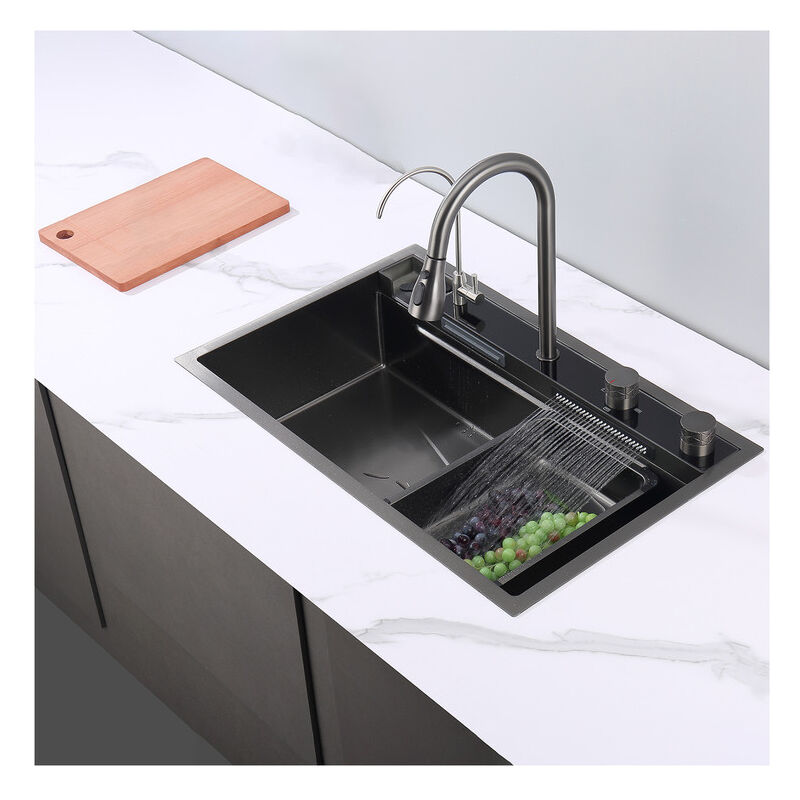 Esip - Evier Multifonction Evier Cuisine 1 Bac avec 3 Robinets à Tirette Tonctionnels, Cascade Lavabo Cuisine 80 50 cm Evier Inox avec Lave-gobelet,