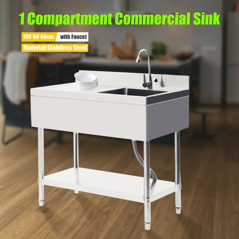 Gojoy - vier De Cuisine Commercial Évier De Cuisine Évier En Acier Inoxydable Évier De Cuisine + Étagère