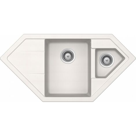 Évier de cuisine d'angle Cristadur Signus 1002 x 500 x 205 mm – Sous-meuble 80 cm – Coloris Polaris – Bac à laver en matériau Cristadur – Js Schock