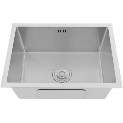 Évier de cuisine de 55 x 40 cm avec robinet, évier encastrable en acier inoxydable, évier à cuve unique adapté aux plans de travail de cuisine, couleur argent, sans panier égouttoir