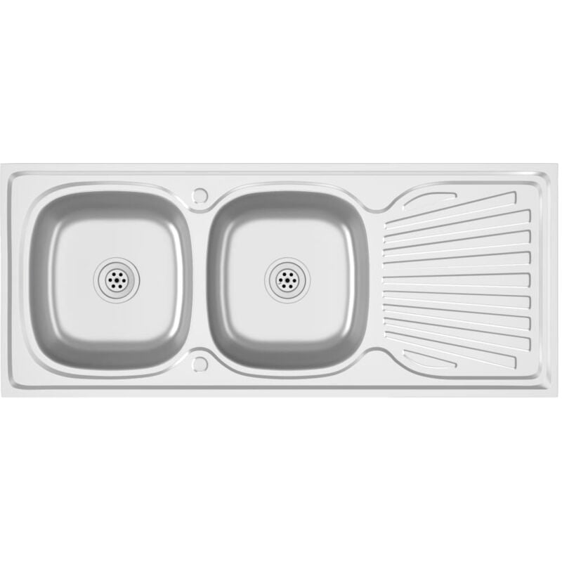 Evier de cuisine à double lavabo évier encastré lavabo de cuisine lavabo encastré maison intérieur argenté 120 cm acier inoxydable