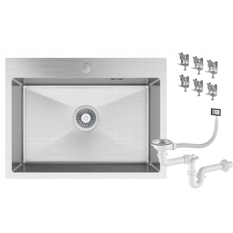 Granitan - vier de cuisine en acier à un bac siphon chromé argenté BARI60