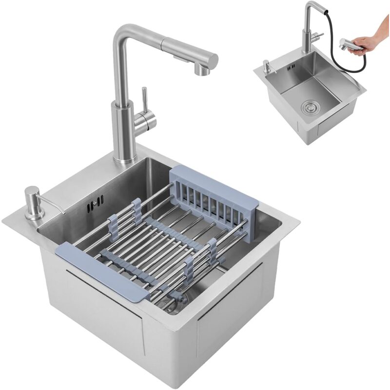 Gojoy - vier de cuisine en acier inoxydable avec drain rétractable et panier de vidange réglable Évier multifonctionnel, robinet de cuisine pivotant