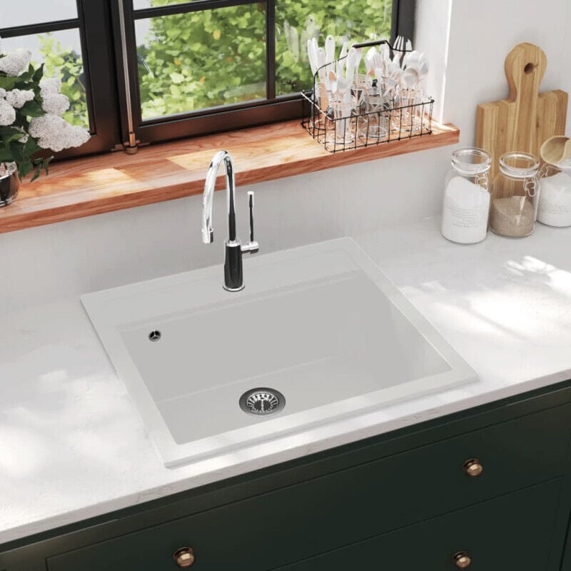 Vidaxl - vier de cuisine Granit Seul lavabo Blanc