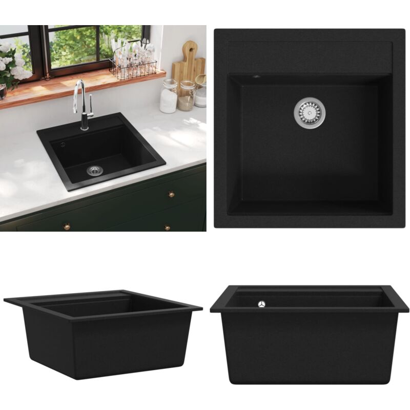 Vidaxl - vier de cuisine en granit Bac unique Noir - évier de cuisine - éviers de cuisine - Home & Living - Noir