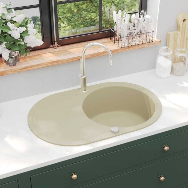 Vidaxl - vier de cuisine Granit Seul lavabo Ovale Beige