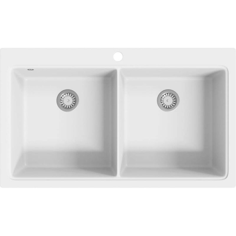 Vidaxl - vier de cuisine encastrable à 2 bacs en granite blanc crème