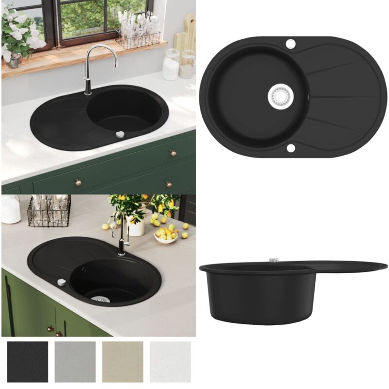 Vidaxl - vier de cuisine en granit Bac unique Ovale Noir - évier de cuisine - éviers de cuisine - Home & Living - Noir