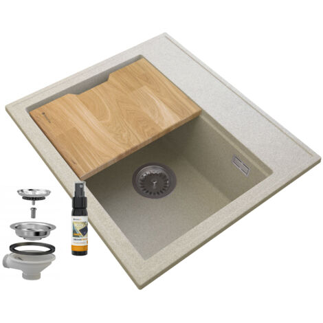 Évier de Cuisine en Granit Beige Granitan FOXAL avec Siphon et Planche à Découper 1pc.