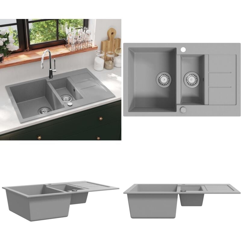 Vier de cuisine en granit Double bac Gris - évier de cuisine - éviers de cuisine - Home & Living - Gris