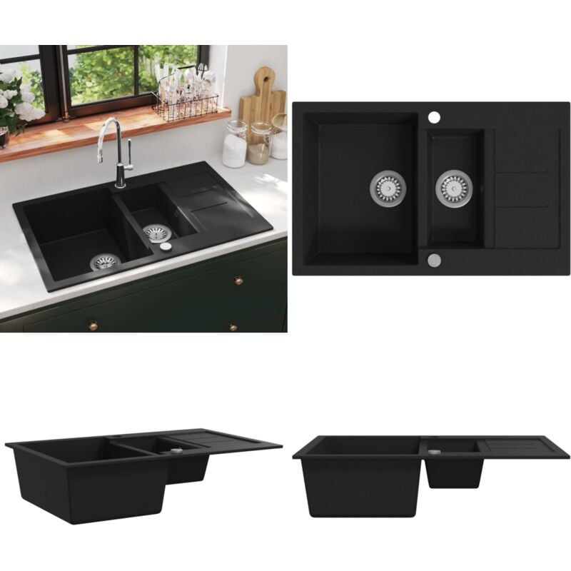Vier de cuisine en granit Double bac Noir - évier de cuisine - éviers de cuisine - Home & Living - Noir