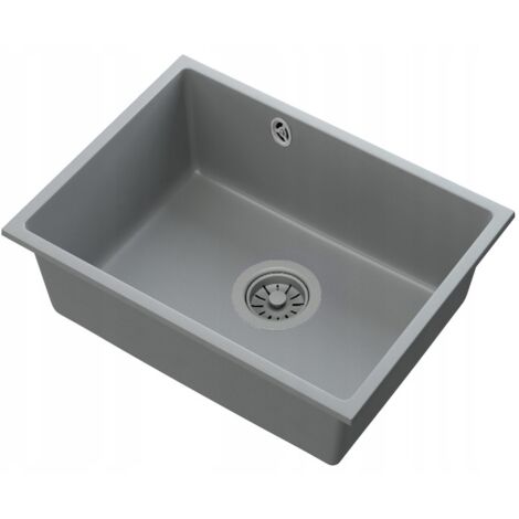 Évier de Cuisine en Granit Encastrable Granitan Manado60 avec Mitigeur Flexible et Siphon Gris 1 Ensemble