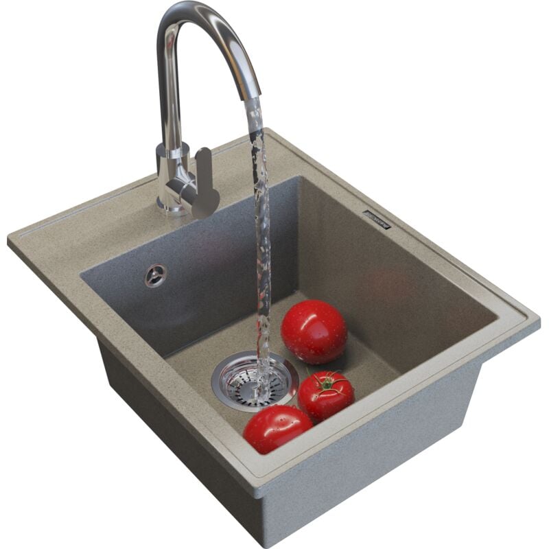 Granitan - vier de cuisine en granit monocuve brun mitigeur siphon nero