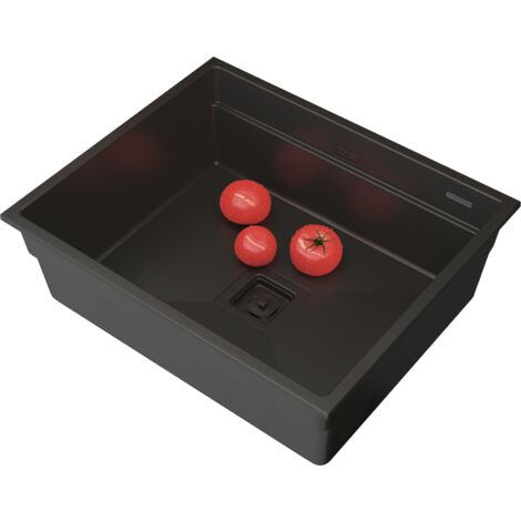 Évier de Cuisine en Granit Noir Granitan Epir60 Sous-Plan avec Siphon Carré et Imprégnant GraniProtect