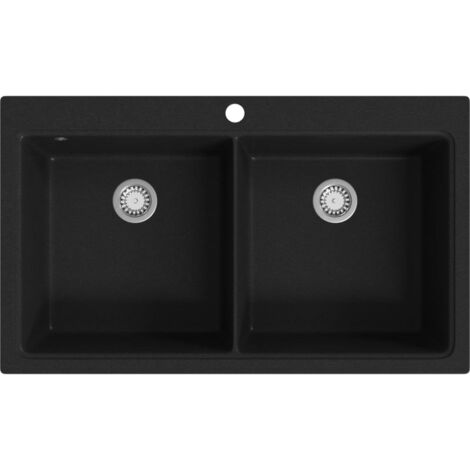 Évier de cuisine, encastrable à 2 bacs Bac Évier Équipement de Cuisine, en granite noir OIB9564E