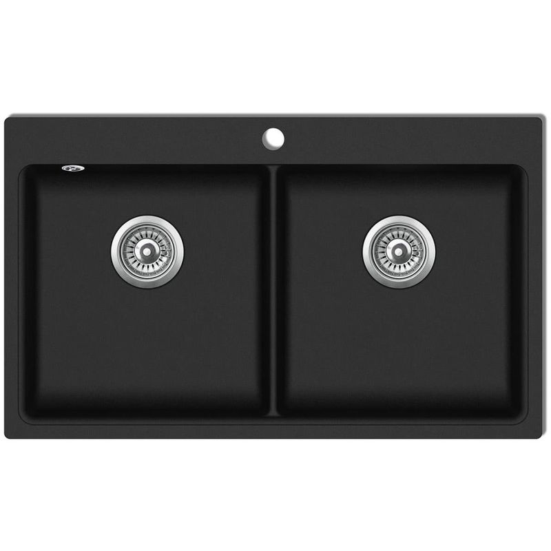 evier de cuisine encastrable a 2 bacs en granite noir ...