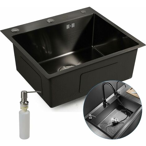 Évier de cuisine encastrable carré en acier inoxydable avec égouttoir Noir 50 x 45 cm