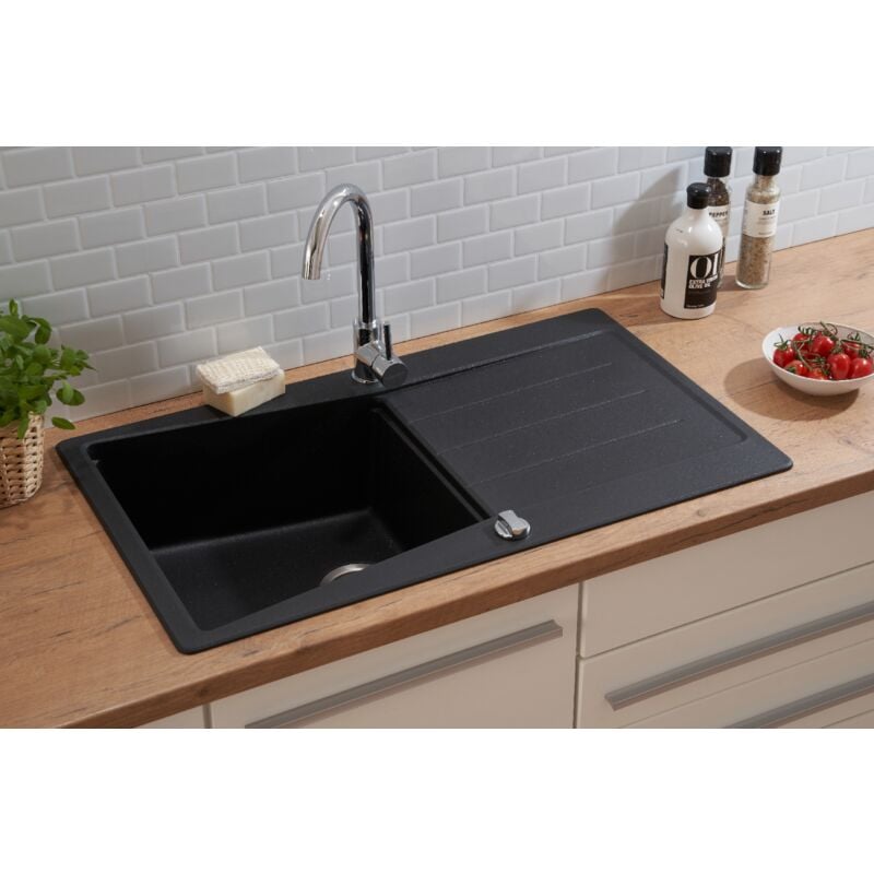 Evier de cuisine Evier en granit à encastrer 86 x 50 noir cuisine Respekta by Schock
