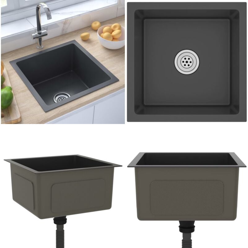 Vidaxl - vier de cuisine fait main Noir Acier inoxydable - évier de cuisine - éviers de cuisine - Home & Living - Noir