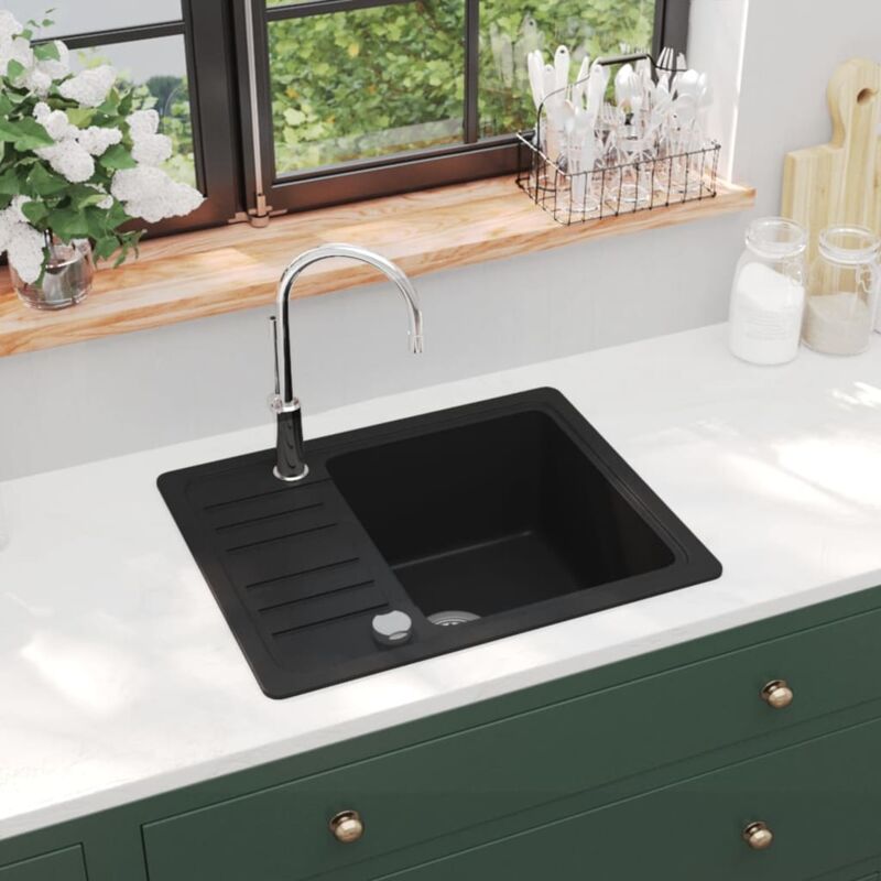 Vidaxl Lavello Da Cucina In Granito Vasca Singola Nera