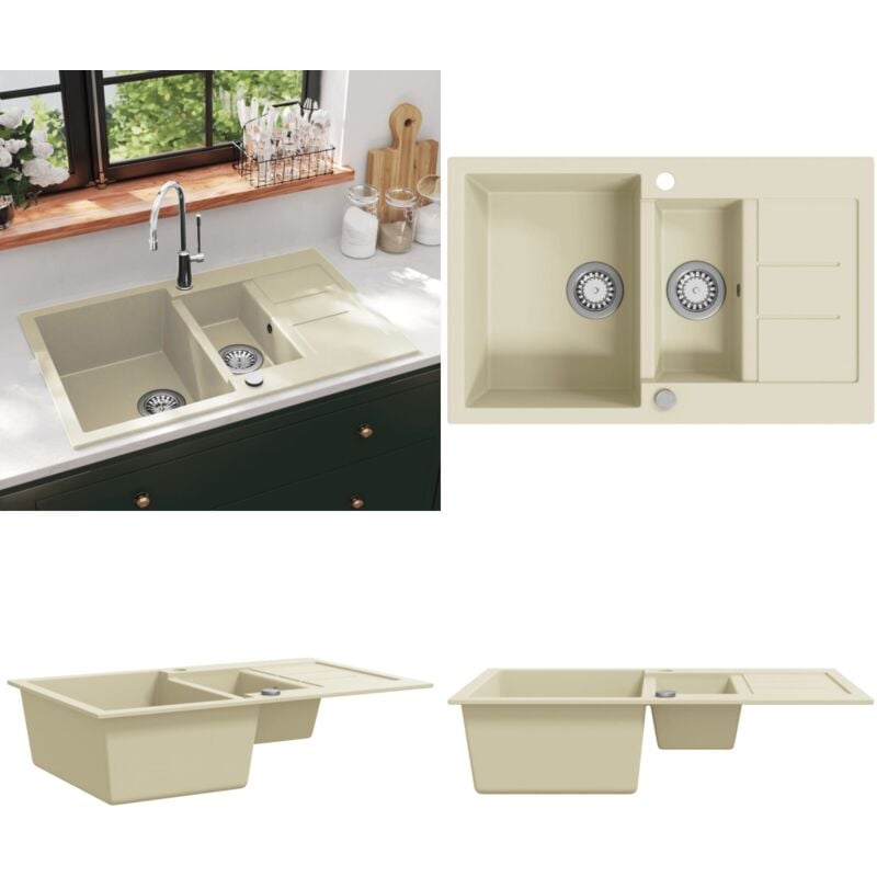 Vidaxl - vier de cuisine Granit Double lavabo Beige - évier de cuisine - éviers de cuisine - Home & Living - Beige