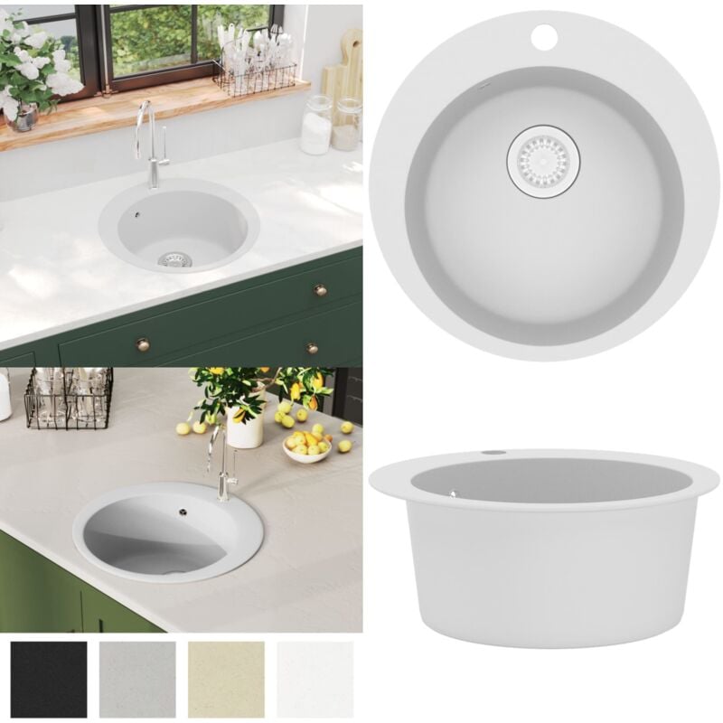 Vidaxl - vier de cuisine Granit Rond Blanc - évier de cuisine - éviers de cuisine - Home & Living - Blanc