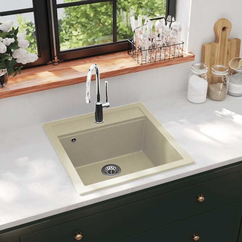 Vidaxl - vier de cuisine Granit Seul lavabo Beige