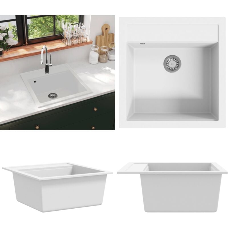Vidaxl - vier de cuisine Granit Seul lavabo Blanc - évier de cuisine - éviers de cuisine - Home & Living - Blanc