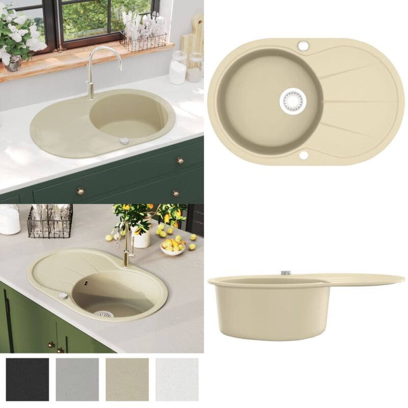 Évier de cuisine Granit Seul lavabo Ovale Beige - évier de cuisine - éviers de cuisine - Home & Living