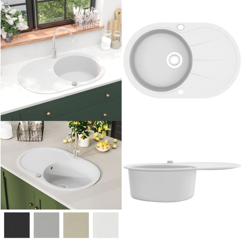 Évier de cuisine Granit Seul lavabo Ovale Blanc - évier de cuisine - éviers de cuisine - Home & Living