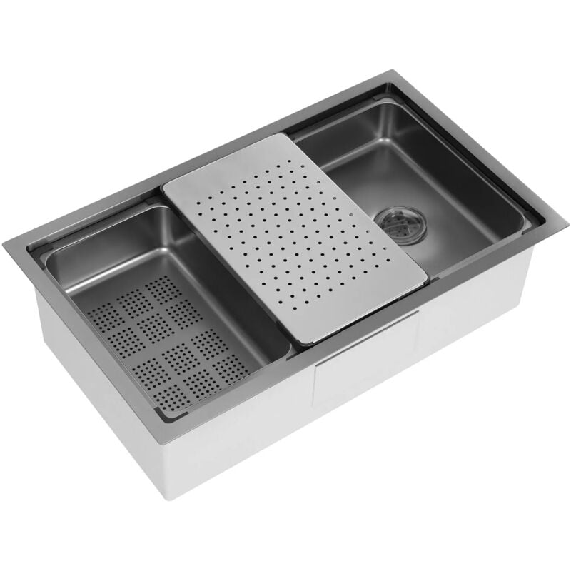Gojoy - vier De Cuisine Moderne Évier En Acier Inoxydable Évier De Cuisine Encastré à Angle Droit avec panier d'égouttage 76x45.8x22cm