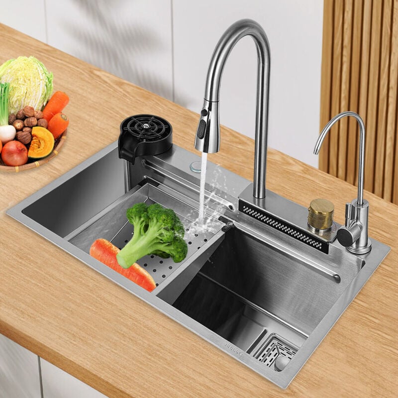 Senderpick - vier de cuisine monocoque Évier de bar en cascade Évier en acier inoxydable Avec robinet