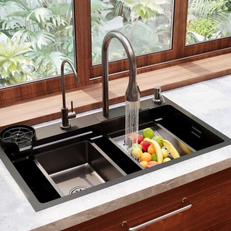 Évier de Cuisine Multifonction - DeerValley Cascade en Acier Inoxydable 304 avec Lave-Tasses, Montage à Poser, Dimensions 75 x 46 cm, Modèle DV-EU1K0183. Pratique et Élégant pour Votre Cuisine Moderne