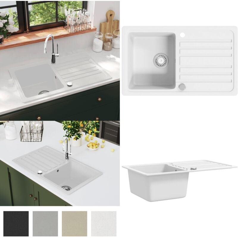 Vidaxl - vier de cuisine réversible à 1 bac en granite crème avec égouttoir - Evier - Eviers - Home & Living - Blanc