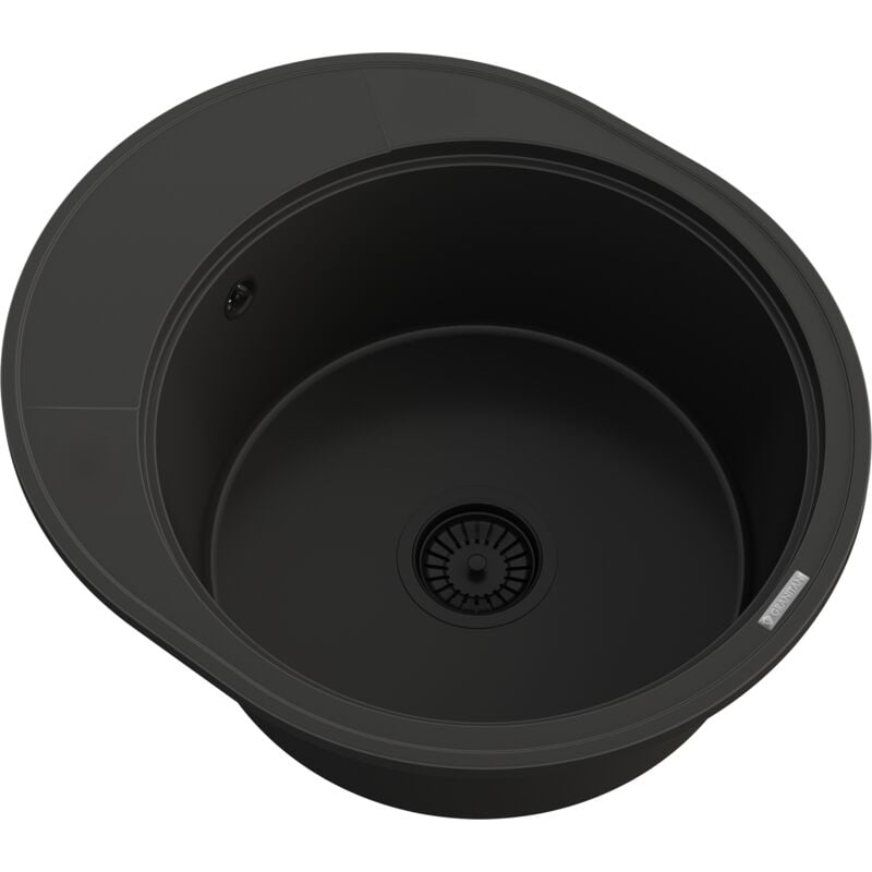 Granitan - vier de cuisine rond en granit à un bac égouttoir siphon noir ramis