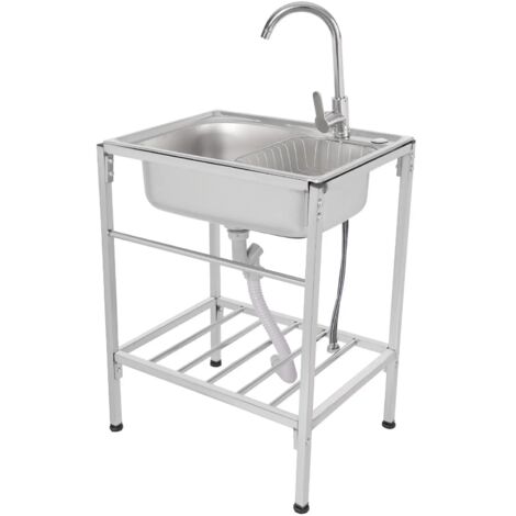 Évier De Cuisine Table D'évier autoportante en acier inoxydable 304 60x45x75cm robinet D'évier mobile à faible bruit pour les espaces intérieurs et extérieurs tels que les jardins, les usines, les cam