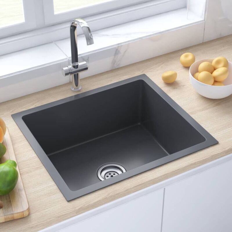 Design In - vier de cuisine Lavabo de cuisine Évier à poser fait main Noir Acier inoxydable CVW86266