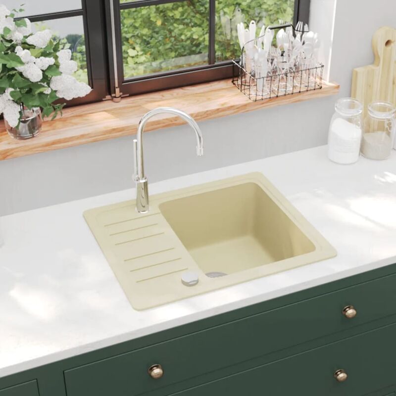 Évier de cuisine，Bac，Vasque à poser Granit Seul lavabo Beige CFW83521