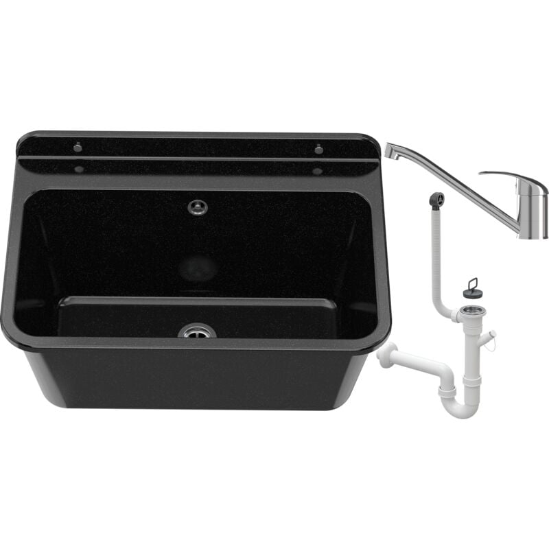 Granitan - vier de ferme grand bol noir robinet chrome