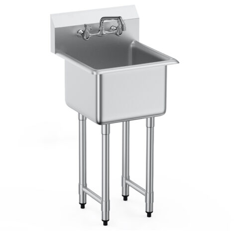Évier de préparation et d'utilité en acier inoxydable Mophorn 18"x41" - 1 compartiment Petit évier autoportant. Livré avec robinet et pieds. Certifié NSF. Idéal pour garage, restaurant, cuisine et bua
