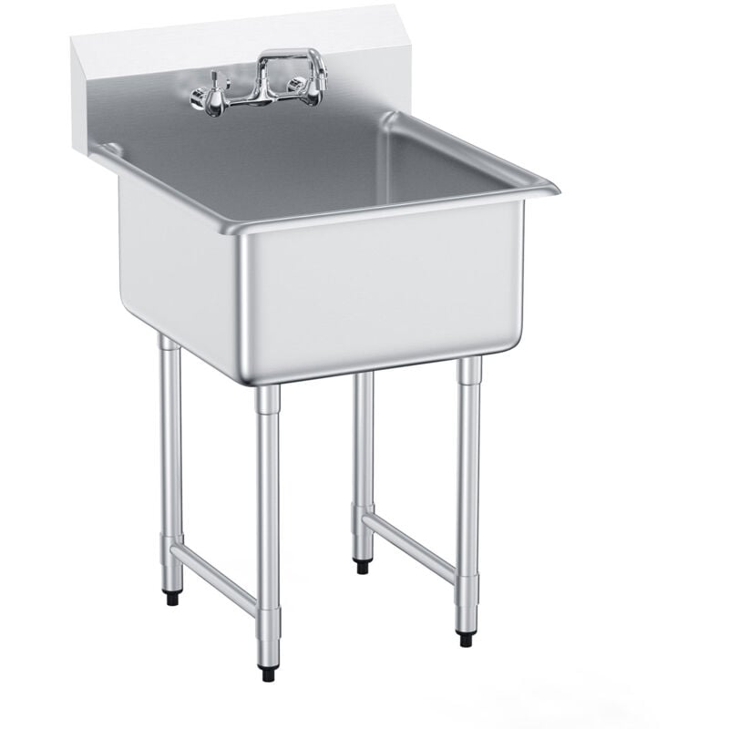 Mophorn - vier de préparation et d'utilité en acier inoxydable évier autoportant à 1 compartiment avec robinet et pieds, éviers commerciaux à cuve