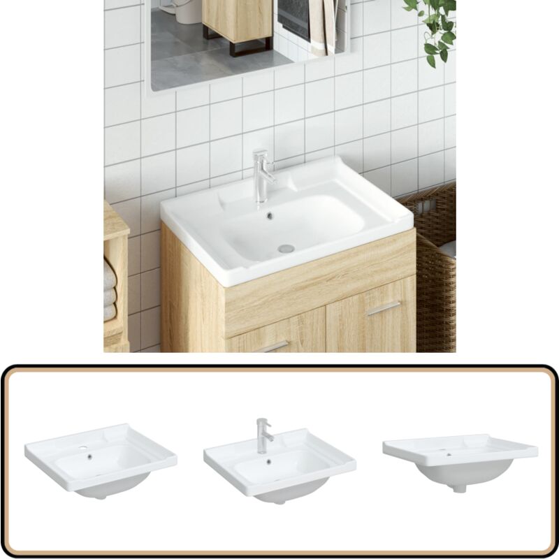 Vier de salle de bain blanc 61x48x23cm rectangulaire céramique - Évier De Salle De Bain - Lavabo - Lavabo Céramique - Meuble De Salle De Bain
