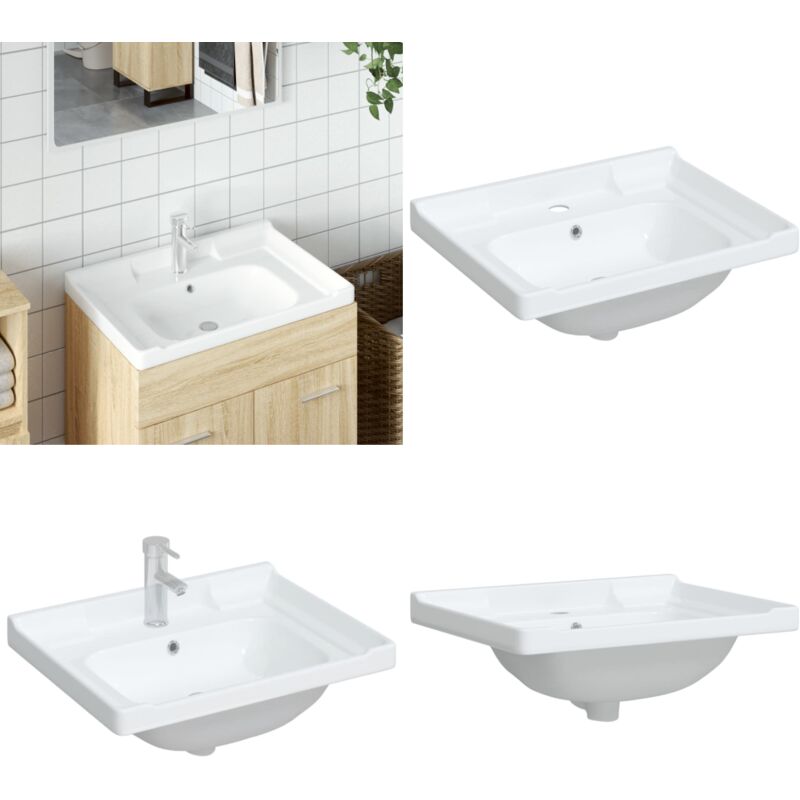 Vier de salle de bain blanc 61x48x23cm rectangulaire céramique - Évier De Salle De Bain - Lavabo - Lavabo Céramique - Meuble De Salle De Bain