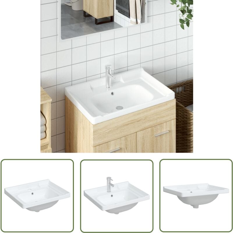 The Living Store Évier de salle de bain blanc 61x48x23cm rectangulaire céramique - Évier De Salle De Bain - Lavabo - Lavabo Céramique - Meuble De