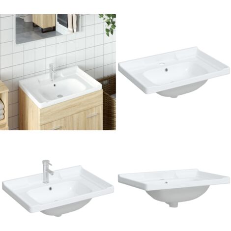 Évier de salle de bain blanc 71x48x23cm rectangulaire céramique - Évier De Salle De Bain - Lavabo - Lavabo Céramique - Évier Rectangulaire - Évier Blanc - Home & Living