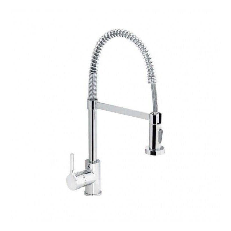 Mitigeur d'évier avec bec haut à ressort, équipé d'une douchette à 2 jets avec fixation magnétique, série Denver.