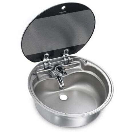 Evier DOMETIC cuve ronde en INOX avec couvercle en verre