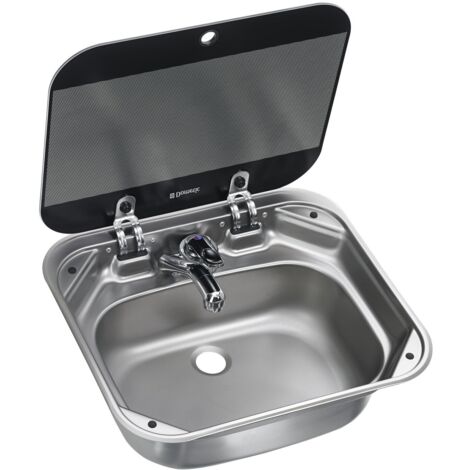Evier DOMETIC rectangulaire Inox avec couvercle en verre