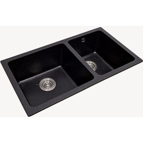 Évier double 820 mm - granit noir - Fusain