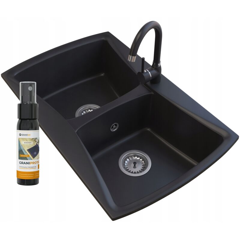 Granitan - vier double bac en granit + robinetterie ++